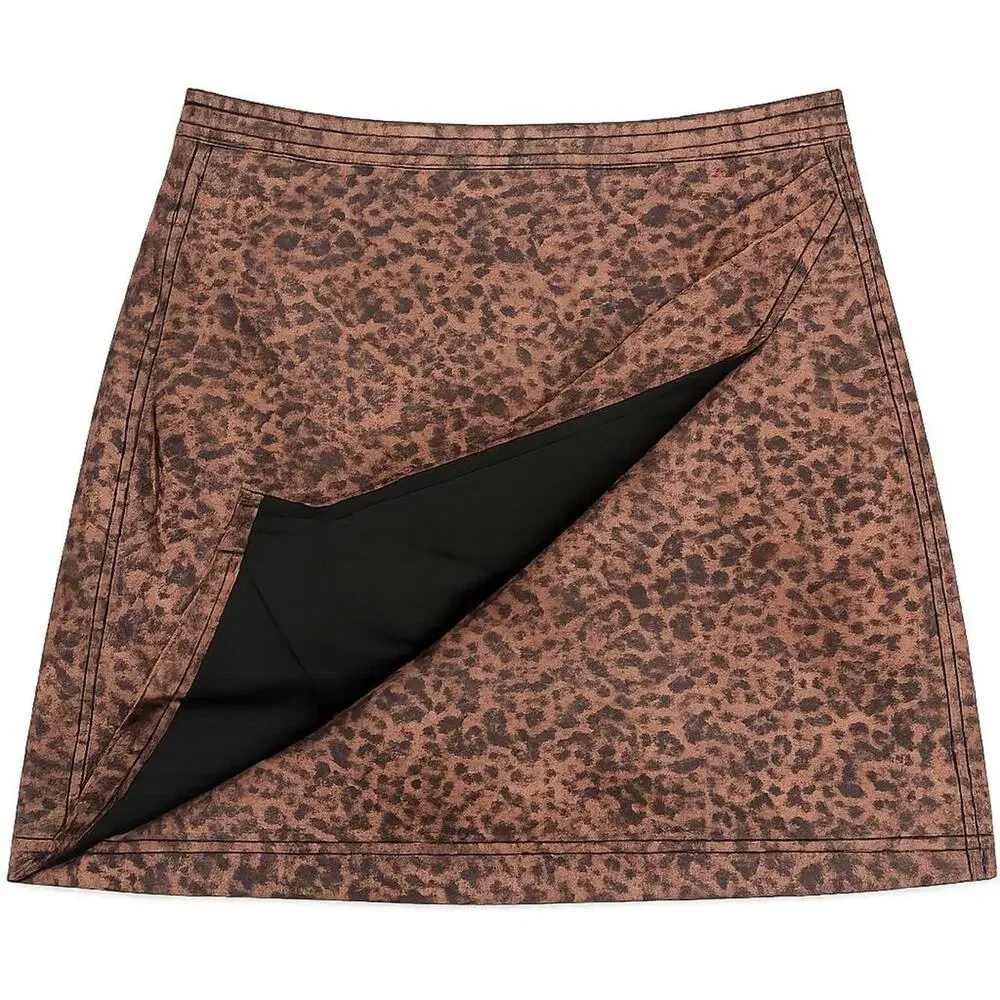 Free People Leopard Print Coated Mini Skirt NWT Size 6